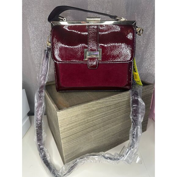Gianni Bini Burgundy‎ Patent Leather Top Handle Bag Evening Party Clutch - Picture 1 of 6